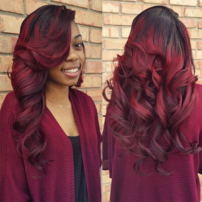 

Ombre Brazilian Body Wave Virgin Hair Two Tone Human Hair Weave 3Pcs Black Red Ombre Burgundy Brazilian Hair Body Wave Bundles