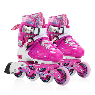 

Weaving roller skates children&39s straight round skates adjustable roller skates WQ302-PS angel pink S code