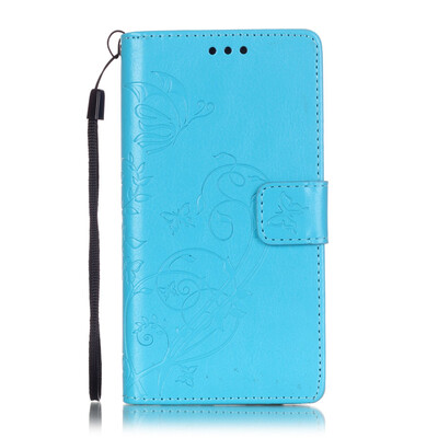 

Blue Flower Design PU Leather Flip Cover Wallet Card Holder Case for HUAWEI P8LITE