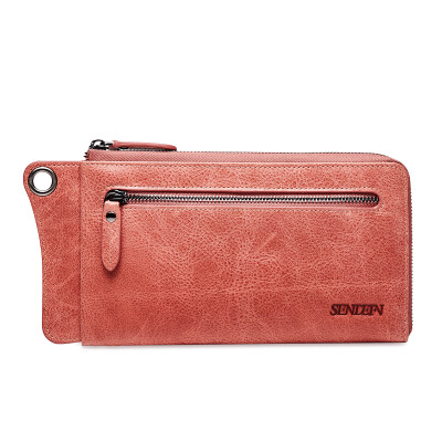 

SENDEFN wallet female Japan&South Korea trend retro first layer of leather long wallet men&women general mobile phone wallet 5105 rouge powder