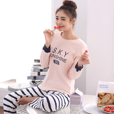 

Jingdong supermarket Arctic cashmere Bejirog pajamas women spring knit cotton fashion Korean long-sleeved round neck sets of home clothing set 3579 pink XL