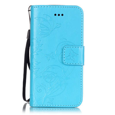 

Blue Flower Design PU Leather Flip Cover Wallet Card Holder Case for IPHONE 5C