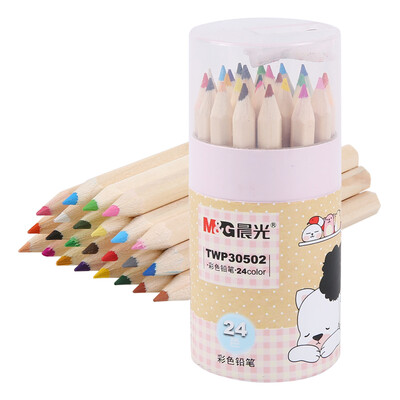 

Morning light  & G TWP30502 short pole wood color pencil color lead 24 color tube with pencil sharpener pattern color random