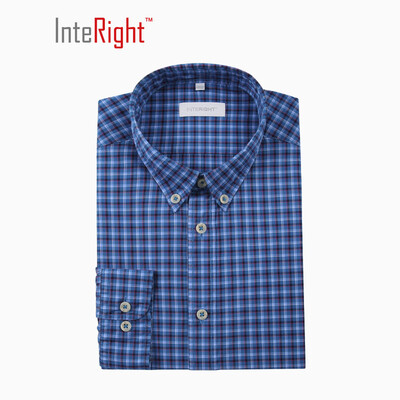 

INTERIGHT Cotton Casual Jacquard Men Casual Shirt Fashion Blue Check L Code