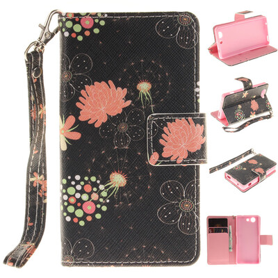 

Colorful flowers Design PU Leather Flip Cover Wallet Card Holder Case for SONY Xperia Z3 CompactZ3 mini