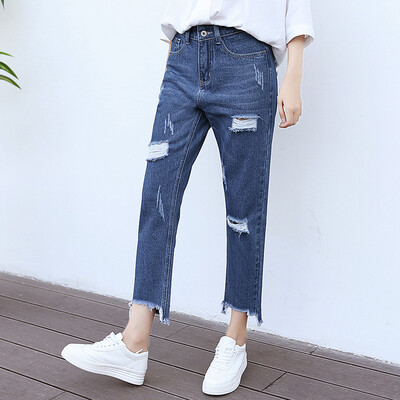 

KuoyiHouse 916 2017 новые джинсы женские коридор заусенцы в талии Slim были тонкие дикие прямые брюки синие 29