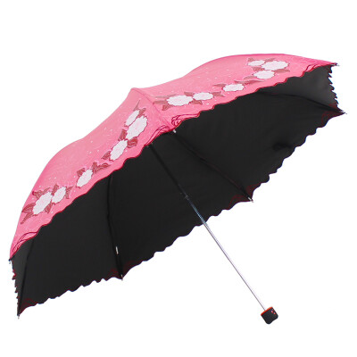 

Jingdong supermarket] umbrella umbrella UPF50 + cream silk black silk screen large flower embroidered edge three fold pencil sunny umbrella sun umbrella light blue 30039ELCJ