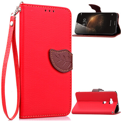 

Red Design PU Leather Flip Cover Wallet Card Holder Case for Huawei G8