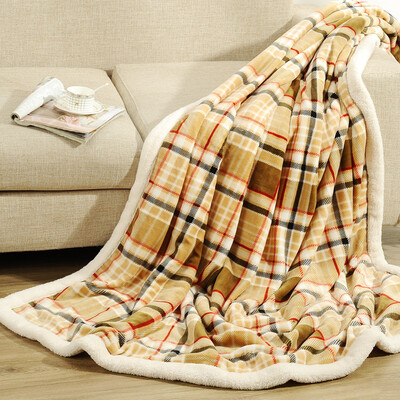 

Yutian autumn&winter thick double lambs blanket blanket lunch break nap blanket khaki England grid 130 180cm
