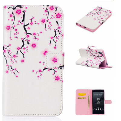 

Plum blossom Design PU Leather Flip Cover Wallet Card Holder Case for SONY Xperia Z5