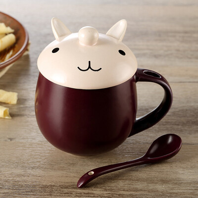 

【Jingdong Supermarket】 Beisi Si Meng series of creative cartoon color ceramic mugs with a lid with a spoon kitten