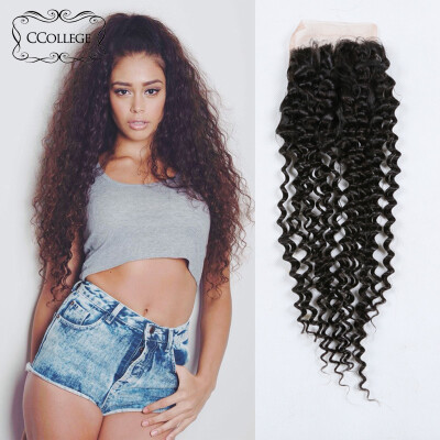 

CCollege Peruvian Virgin Hair Lace Closure 4X4 Lace Closure Cheap Free Part No Bleached Knots Deep Curly Human Hair Extension