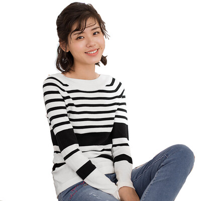 

Yan Man INMAN wild hooded striped striped sweater female black&white strip  1871302289
