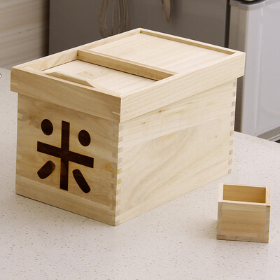 

ORZ Wooden Rice Sorghum Nut Storage Box Container Grain Large Storage Bin 5KG Rice Bucket Kitchen Food Container Organizer Box