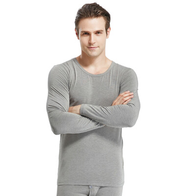 

Modal mens round neck Qiuyi Qiuku men&women de velvet high elastic fever base thermal underwear set hemp gray