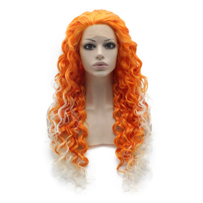 

Long Curly White Tip Orange Synthetic Lace Front Costume Party Wig