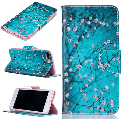 

Plum blossom Design PU Leather Flip Cover Wallet Card Holder Case for IPHONE 7 Plus