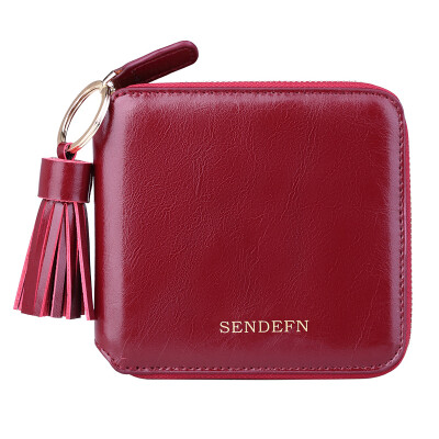 

SENDEFN wallet short paragraph women&39s leather wallet Korean fashion simple zipper girl wallet 5036 wine red