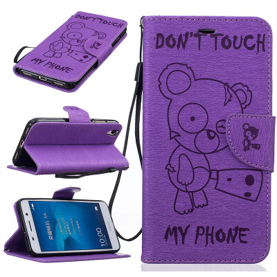 

Purple Bear Style Embossing Classic Flip Cover with Stand Function and Credit Card Slot for HUAWEI Y6 II/Honor 5A