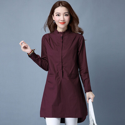 

JIANZHI JIANZHI 2017 Autumn Cotton Dresses Sen Department of loose large size cotton semi-high collar ladies temperament long sleeve dress B8501 purple red M