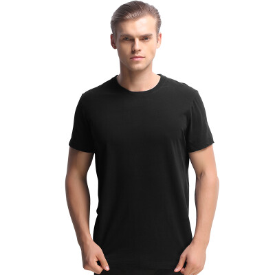 

【Jingdong Supermarket】 Hengyuan Xiang men's short-sleeved T-shirt solid color elastic cotton primer shirt Slim round neck thin section black 175/100