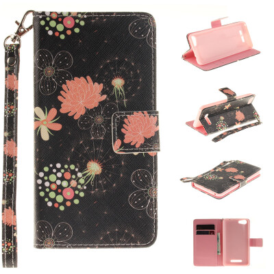 

Colorful flowers Design PU Leather Flip Cover Wallet Card Holder Case for WIKO Lenny 2