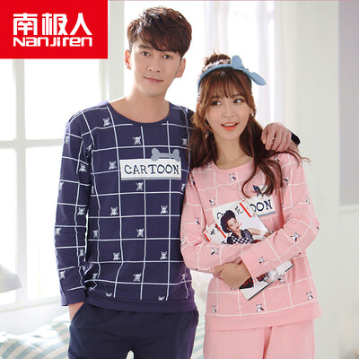

Antarctic Nanjiren cotton pajamas home service men&women couples pajamas can wear long sleeves sets of cotton leisure home clothing suit women fashion grid