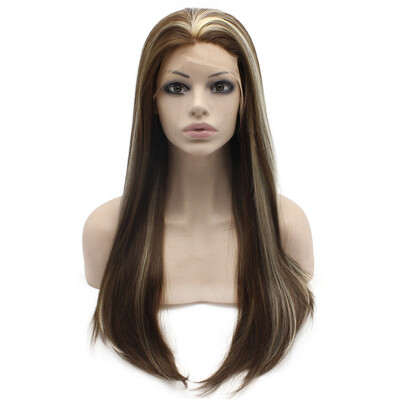 

Iwona Synthetic Hair Lace Front Long Stright Brown Hightlight Wig