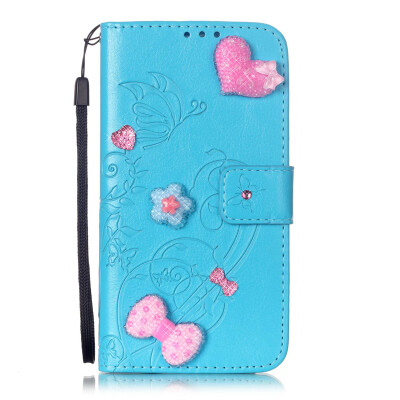 

Blue Flower Design PU Leather Flip Cover Wallet Card Holder Case for LG H340N