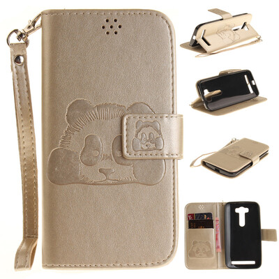 

Gold Panda Style Embossing Classic Flip Cover with Stand Function and Credit Card Slot for ASUS ZenFone 2 Laser ZE500KL