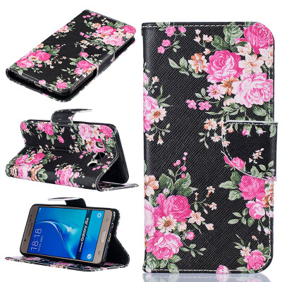 

Black flowers Design PU Leather Flip Cover Wallet Card Holder Case for SAMSUNG Galaxy J5 2016/J510