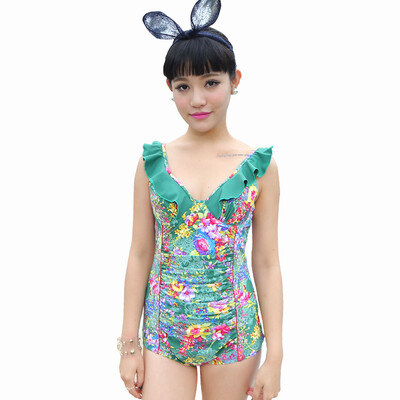 

Qihai QIHAI 84129-1 swimsuit conservative thin cover shade swimsuit conjoined flat angle steel rope gather large size female swimsuit L code