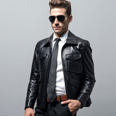 

Men's leather jacket long sleeve autumn witer clothing genuine sheepskin motocycle coat real leather the newest simple style