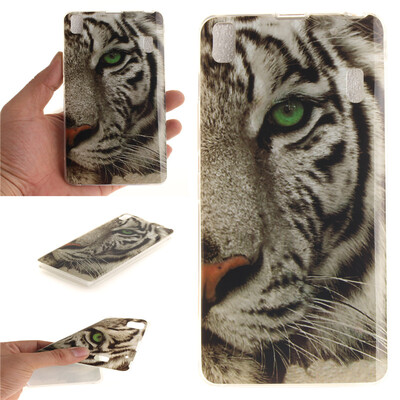 

White Tiger Pattern Soft Thin TPU Rubber Silicone Gel Case Cover for Lenovo K3 NoteA7000