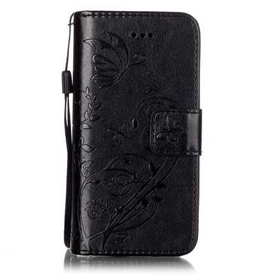

Black Flower Design PU Leather Flip Cover Wallet Card Holder Case for IPHONE 6S