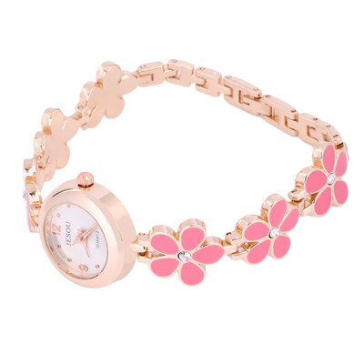 

Women Steel Five Leaves Grass Flowers Wristwatch Watch Gold Strap Bracelet