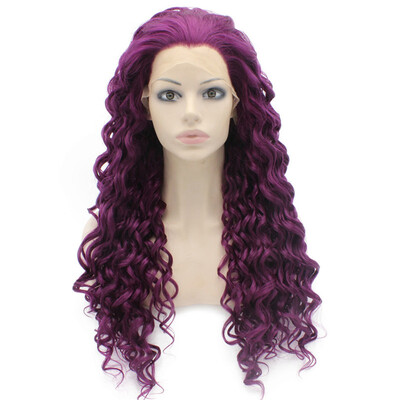 

Long Curly Purple Synthetic Lace Front Cosplay Party Wig