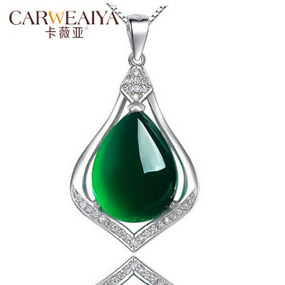 

Carweaiya Icy Emerald Green Chalcedony Necklace Female Silver Jewelry 925 Silver Inlaid Clavicle Chain Pendant Birthday Gift