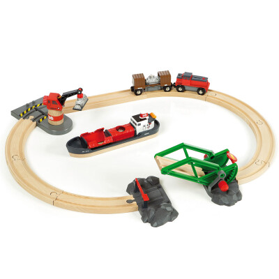 

BRIO Swedish brand children&39s wooden rail car train model train toy train set - port electric car track set BROC33061