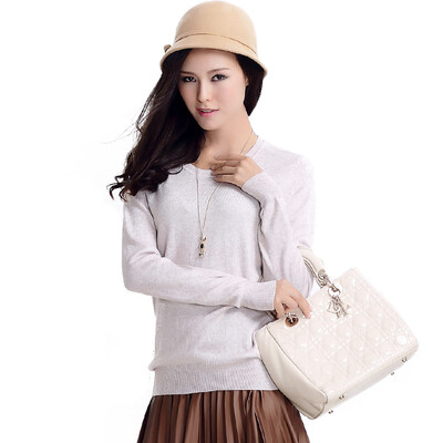 

MAZOE simple multi-color short paragraph round neck collar knitted baskets sweater M3028 beige