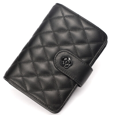 

DOODOO wallet female short section sheepskin lady new small wallet Japanese&Korean style mini coin coin bag D6965 black