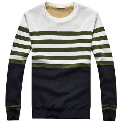 

[Jingdong self-fast] Jeep shield sweater plus cashmere men's casual wild striped warm sweater 16018D2201 dark green 2XL