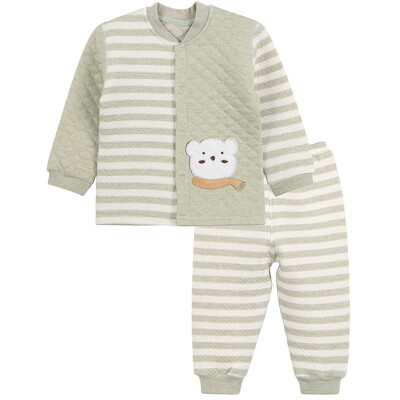 

Xin Song baby color cotton warm cardigan suit neonatal autumn and winter thickening color cotton shirt pants suit natural green polar bear D064D80