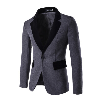 

Men Stitching Color Woolen Blazer Jacket One Button Suit Coat