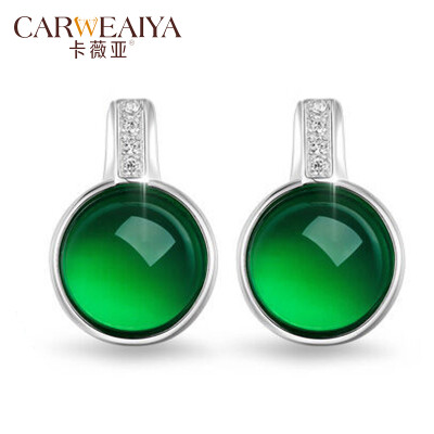 

Carweaiya Icy Green Chalcedony 925 Silver Inlaid Earrings Female Jadeite Chalcedony Earrings Fashion Gift Green Jade Jewel