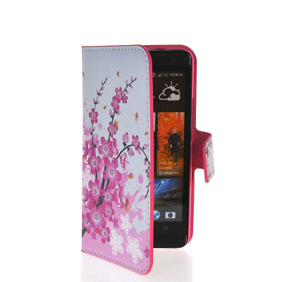 

MOONCASE Flower Slim Flip Wallet Card Stand Pouch Leather Case Cover For HTC One M7 - Plum Blossom Design