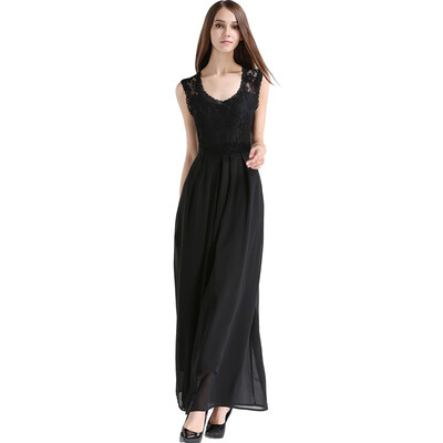 

Buenos Ninos Women's Sleeveless Floor Length Floral Lace Top Chiffon Long Evening Gown Dress
