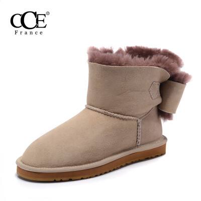 

French CCE bowknot boots winter section warm sheepskin fur low snow boots winter winter winter short tube