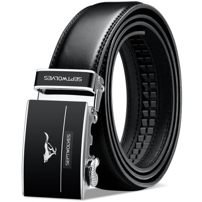 

Septwolves Belt MenS Automatic Buckle Leather MenS Belt Business Series MenS Belt Pants With Wa3994J Black