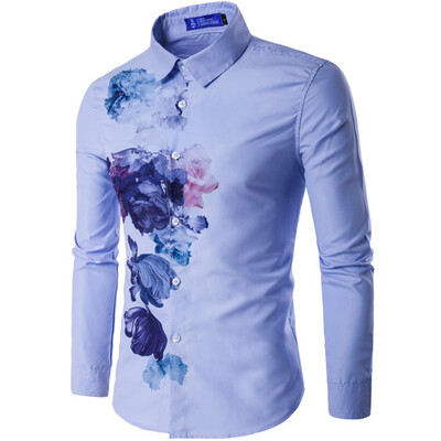 

Men Cotton Digital Print Gradual Flower Long Sleeve Shirt